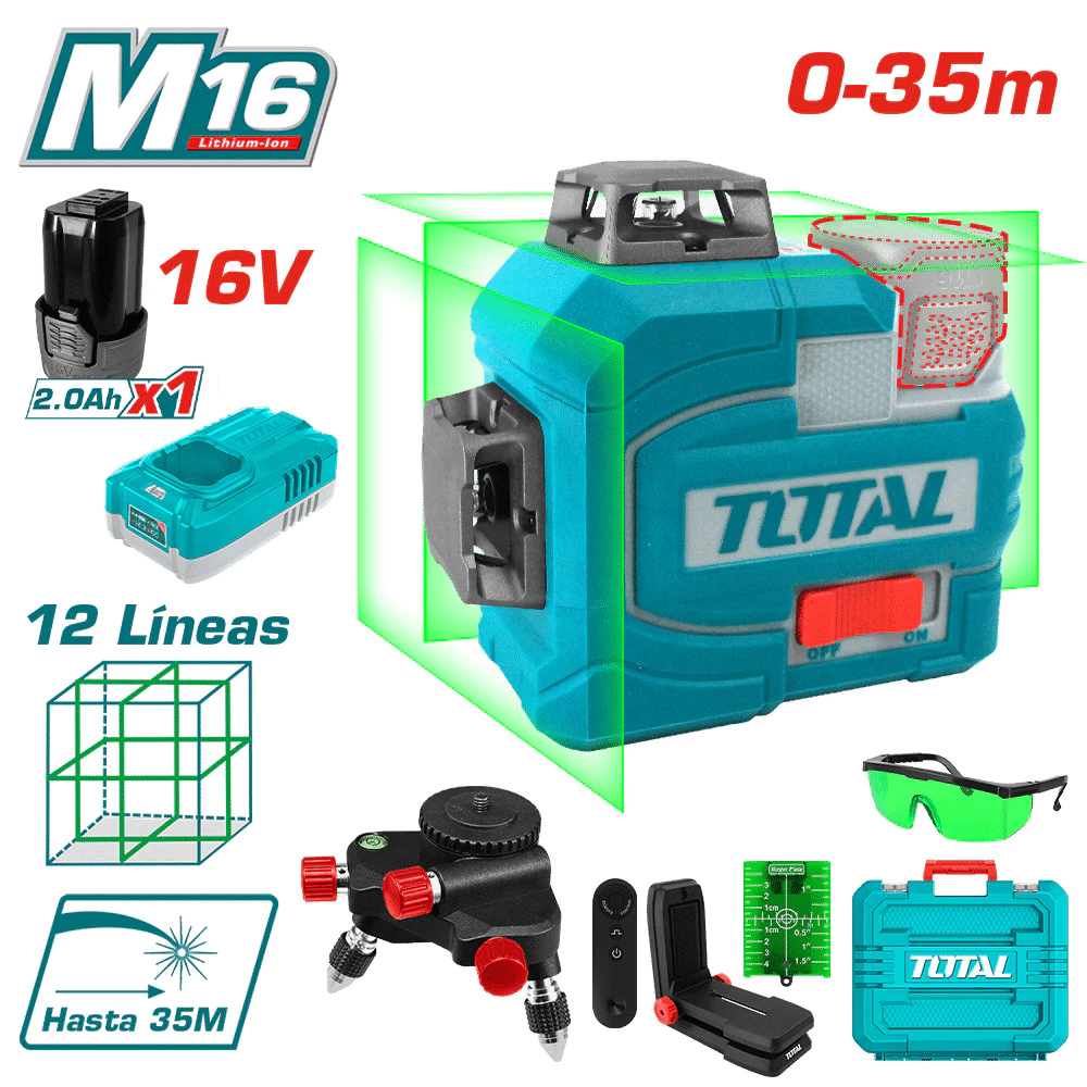 Máy Cân Mực Dùng Pin 16V Total TLL301201 (1 Pin 2.0Ah + 1 Sạc) – Đo Chính Xác, Tiện Lợi