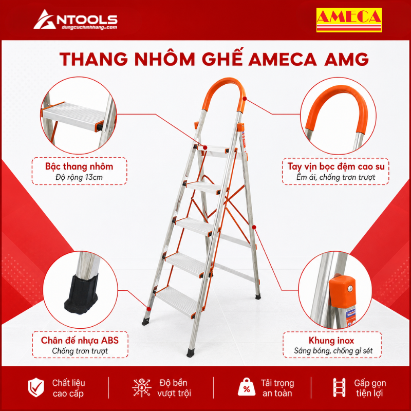 Thang Ghế 3 Bậc Cao 75cm Ameca AMG-3IN