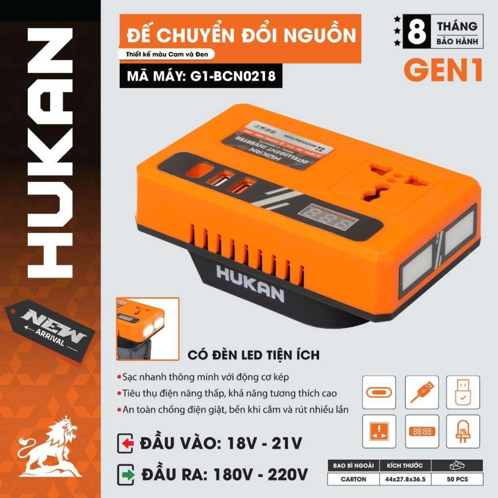 Đế Chuyển Đổi Nguồn Điện Hukan G1-BCN0218, Có Đèn LED
