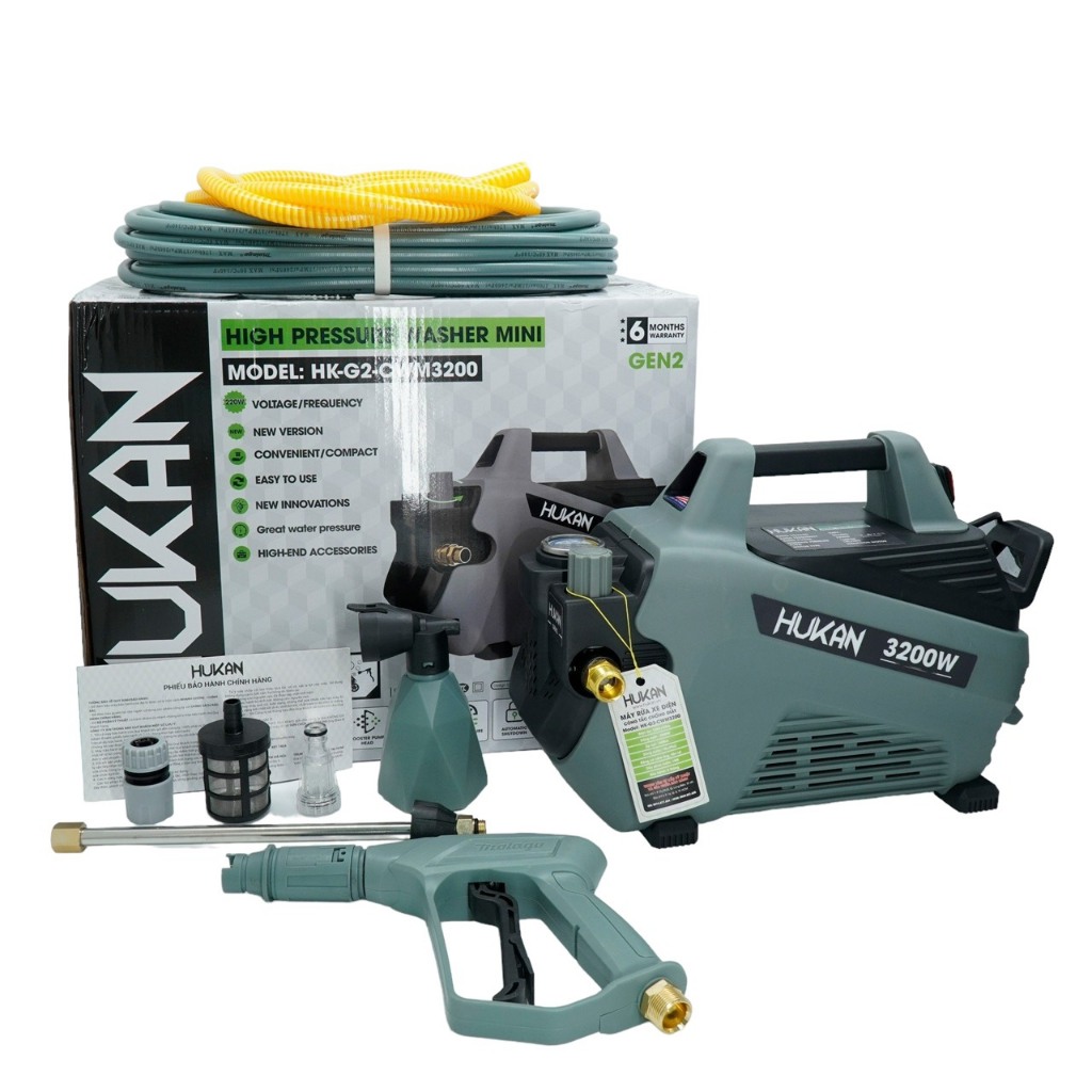 Máy Rửa Xe Chỉnh áp HUKAN HK-G2-CWM3200, Công Suất 3200W, Phiên Bản Mới Nhất Dây Dài 15m