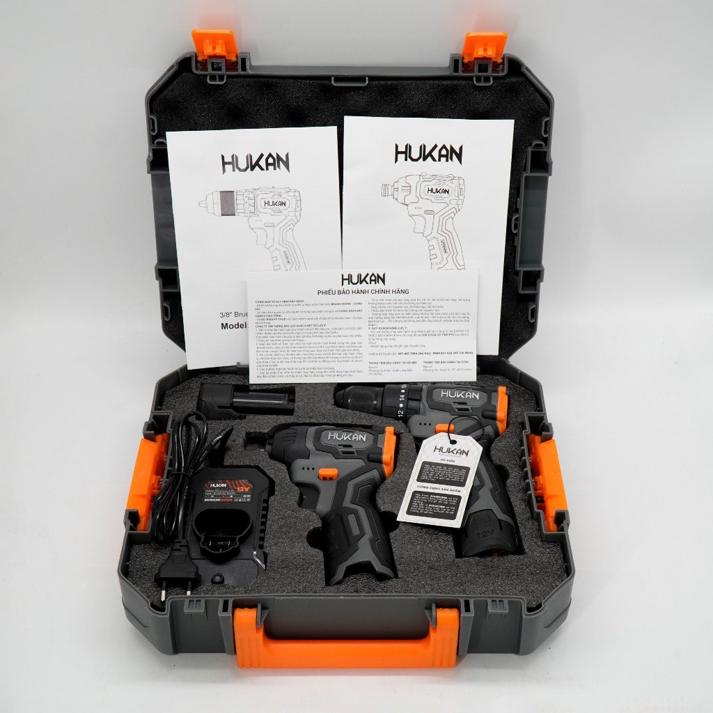 Combo Máy Khoan Pin + Máy Bắn Vít Pin HUKAN CB12V-V3, TẶNG MTM005M+5200S+G2BOX-HN5