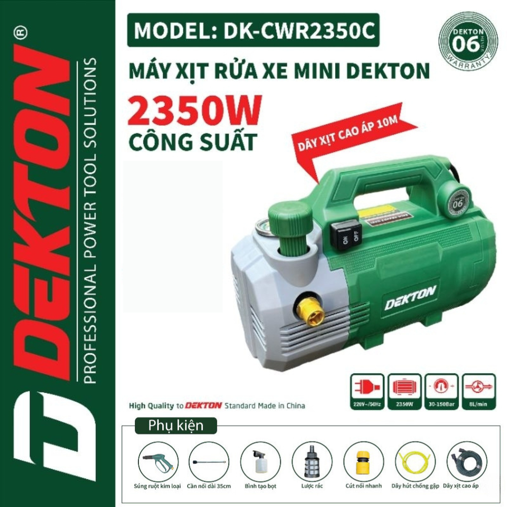 Máy Rửa Xe Công Nghiệp DekTon CWR2350C - 2350W Dóng Máy Cao áp Dùng Rửa Xe Gia đình - Rửa Xe Công Nghiệp Có Bánh Xe