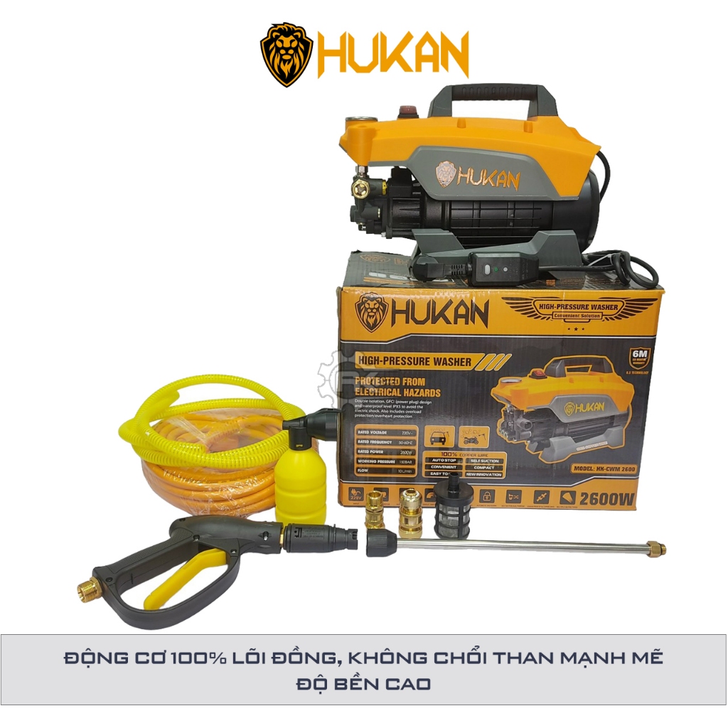 Máy Rửa Xe HUKAN HK-CWM2600,Có Chống Giật, Công Suất Lớn 2600W, Động Cơ Dây đồng Nguyên Chất