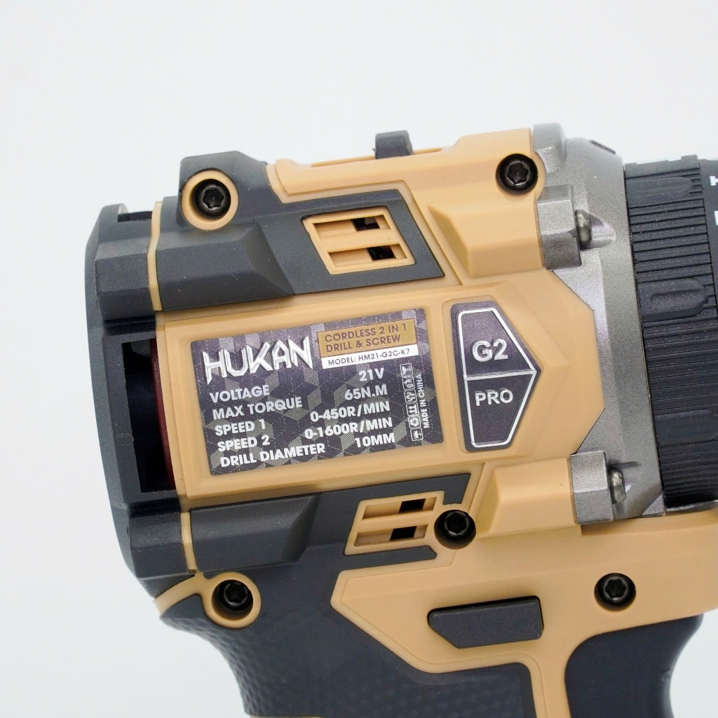 Máy Khoan Pin Kèm Bắn Vít HUKAN HM21-G2C-K7, Không Chổi Than, 3 Chức Năng, , 10mm, Đầu Kẹp Peacock