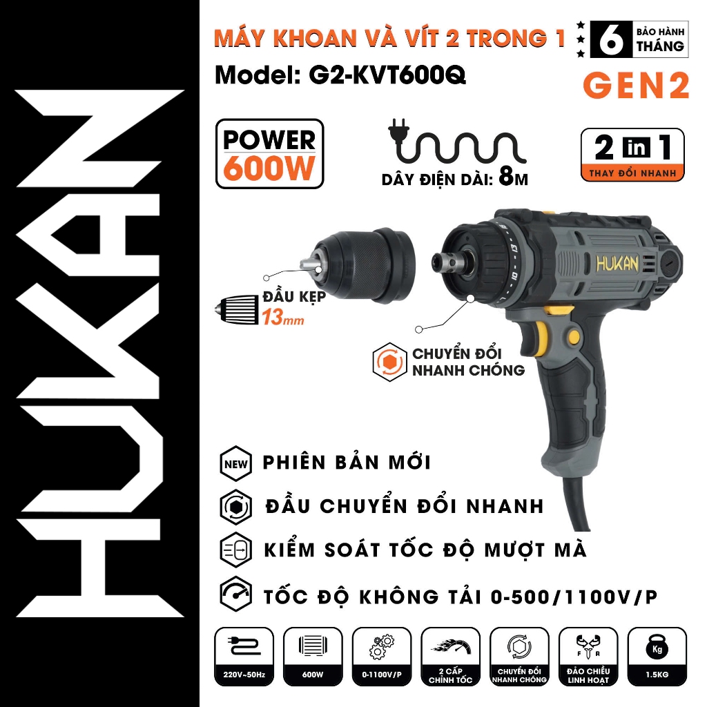 Máy Khoan Và Vít 2 Trong 1 Sử Dụng điện G2-KVT600Q, Dây điện Dài 8m, Phiên Bản Mới