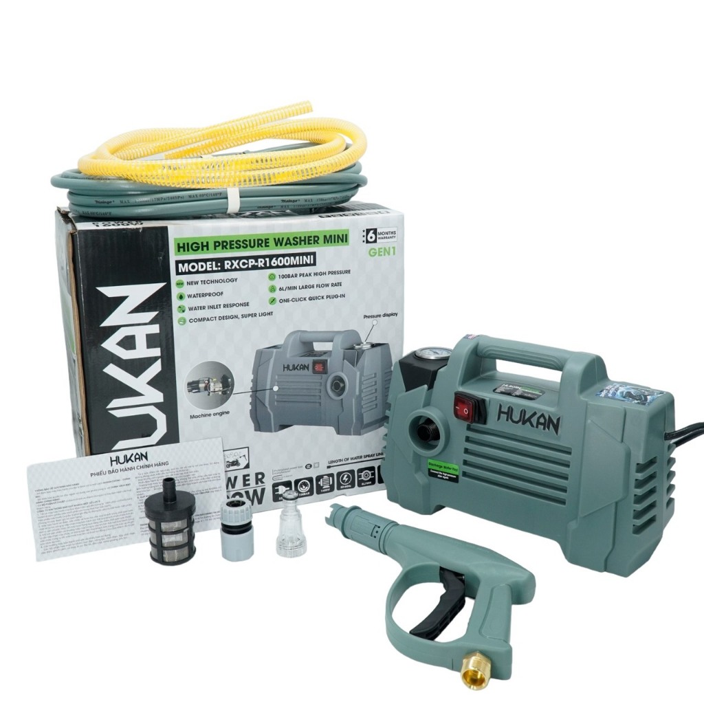 Máy Rửa Xe áp Lực HUKAN RXCP-R1600MINI, Tặng BGN504BD Công Suất 1600W, Thiết Kế Hiện đại Nhỏ Gọn