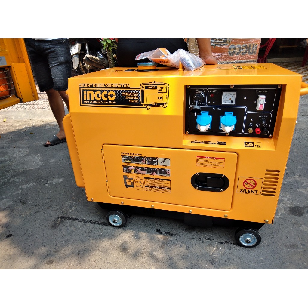 Máy Phát điện Chạy Dầu Diesel 5KW Chống ồn INGCO GSE50001 100% Dây đồng Chính Hãng