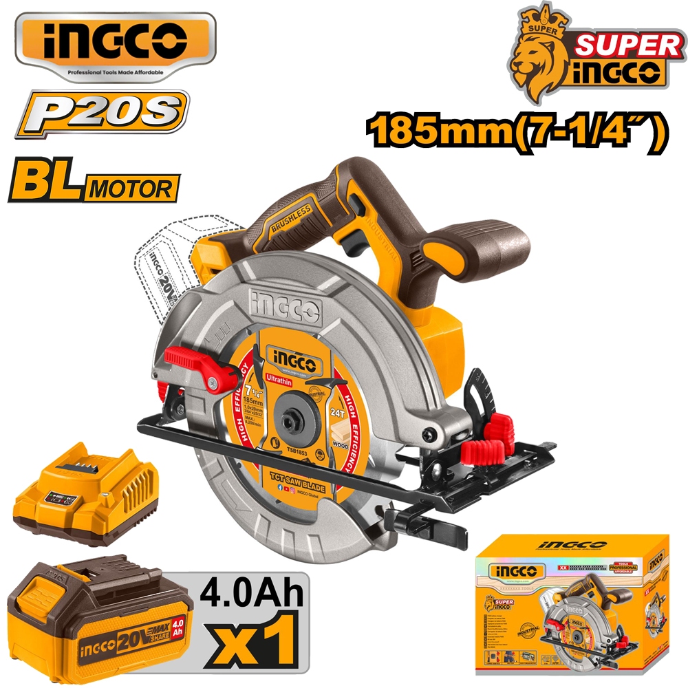 Máy Cưa Gỗ / Cưa đĩa 185mm Dùng Pin 20V Ingco CSLI18511 - Động Cơ Ko Chổi Than