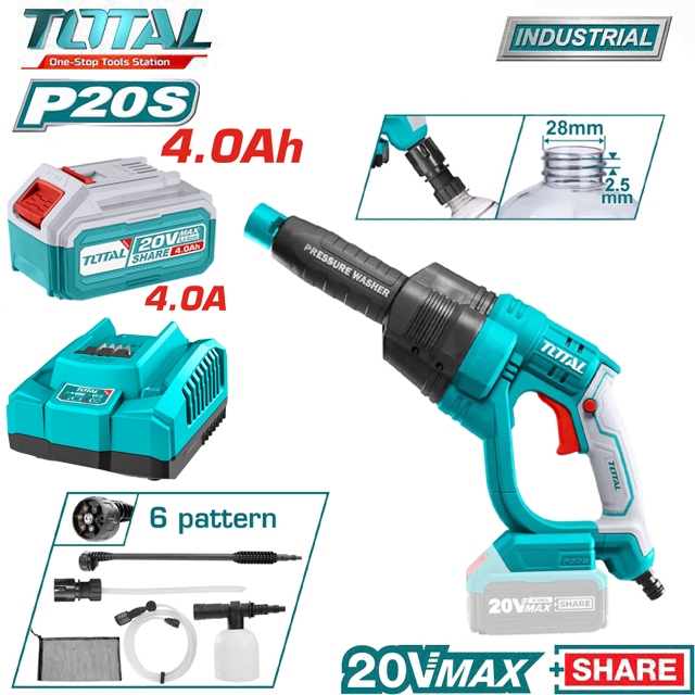 Máy Xịt Rửa Xe áp Lực Cao Dùng Pin (20V 4.0A/h) Total TPWLI20084
