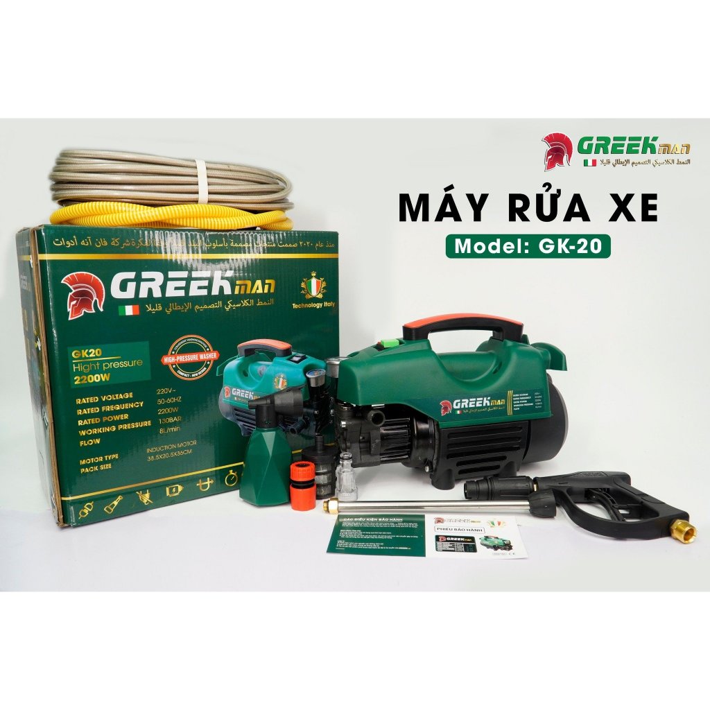 Máy Rửa Xe Cao Cấp Greek Man Technology Italy - Máy Xịt Rửa Xe Hàng Hiệu Cao áp Bảo Hành 24 Tháng