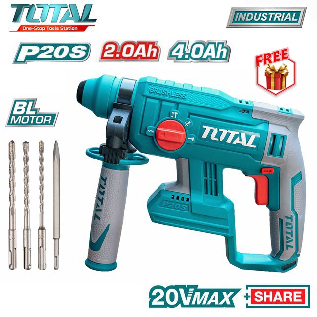 MÁY KHOAN ĐỤC BÊ TÔNG DÙNG PIN TOTAL 20V KO CHỔI THAN TRHLI2201/TRHLI20208