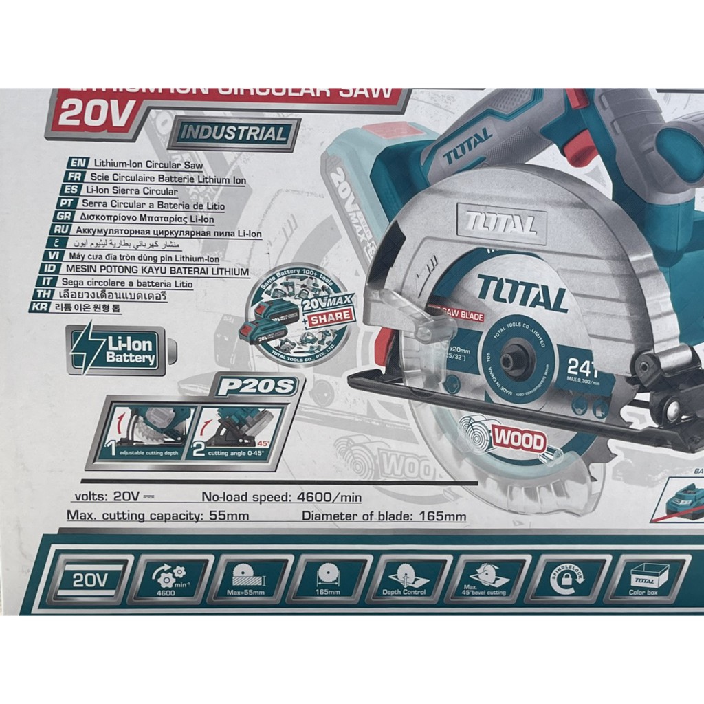 Máy Cưa đĩa Tròn 165m Dùng Pin Total 20V TSLI1651 ( Không Kèm Pin Và Sạc )