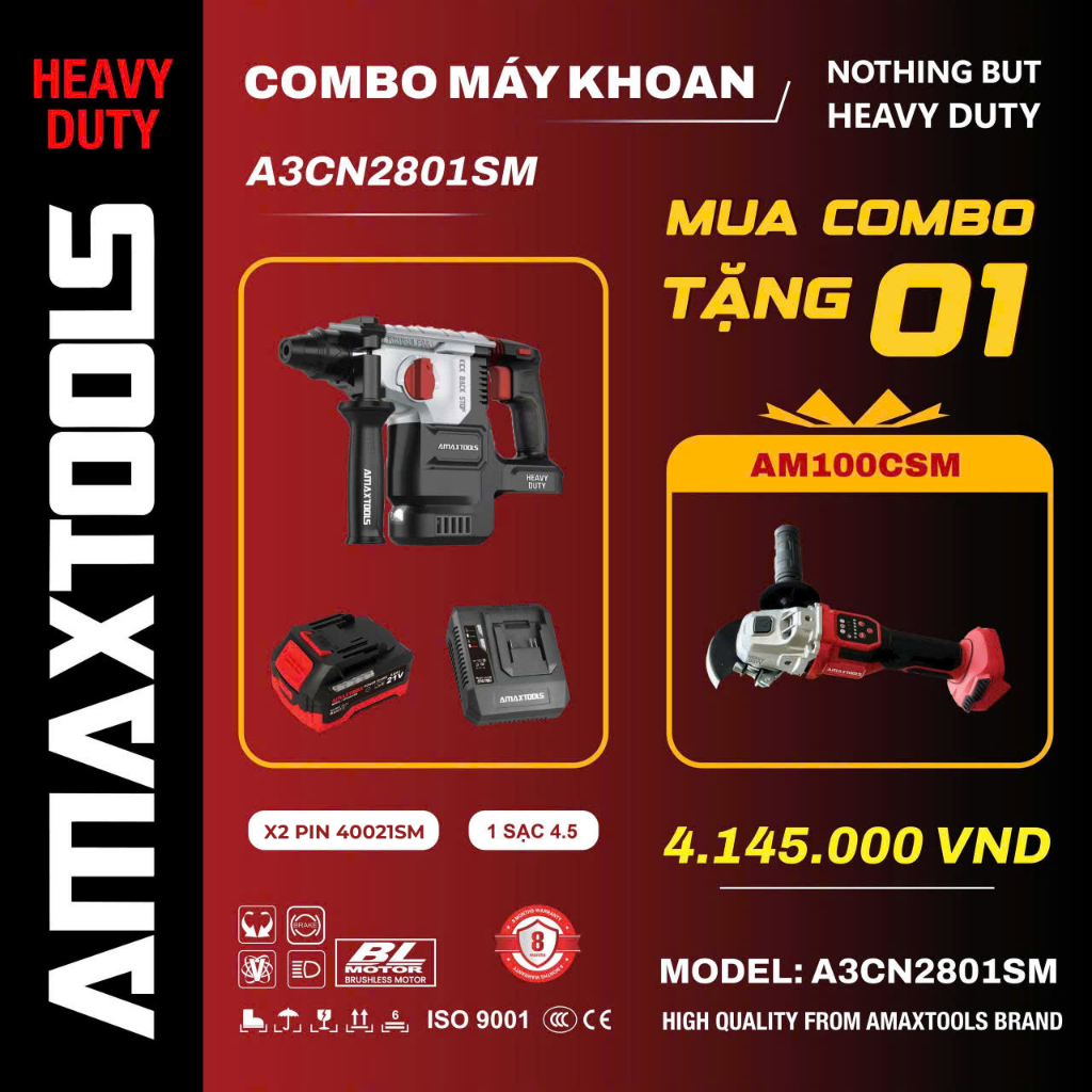 Siêu Combo Máy Khoan Bê Tông, Máy Mài AMAXTOOLS