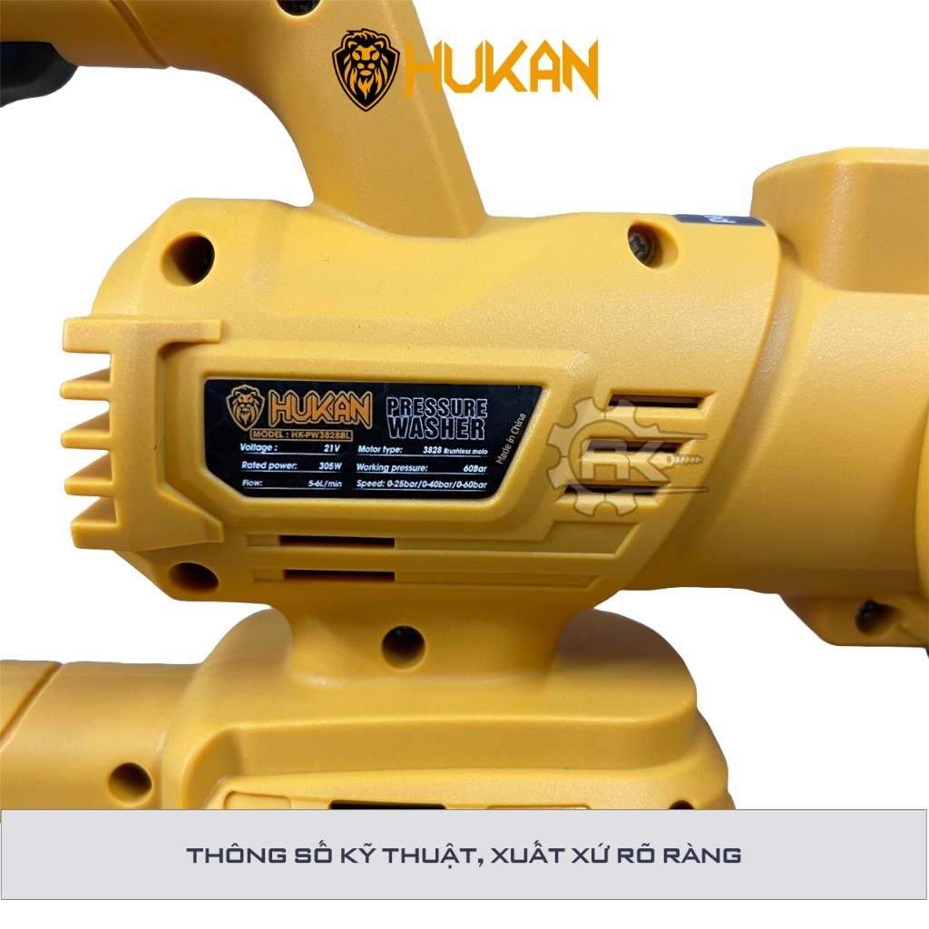 Máy Rửa Xe Pin Hukan HK-PW3828BL Động Cơ Không Chổi Than Dễ Dàng Vệ Sinh Nhà Cửa, điều Hoài, Tưới Cây