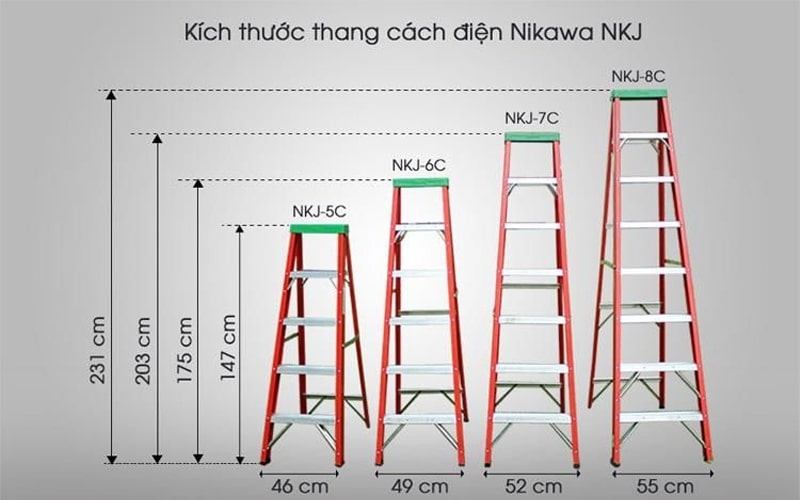 Thang Nhôm Chữ A Cách Điện 5 Bậc Nikawa NKJ-5C, Cao 1m4, Tải Trọng 110kg