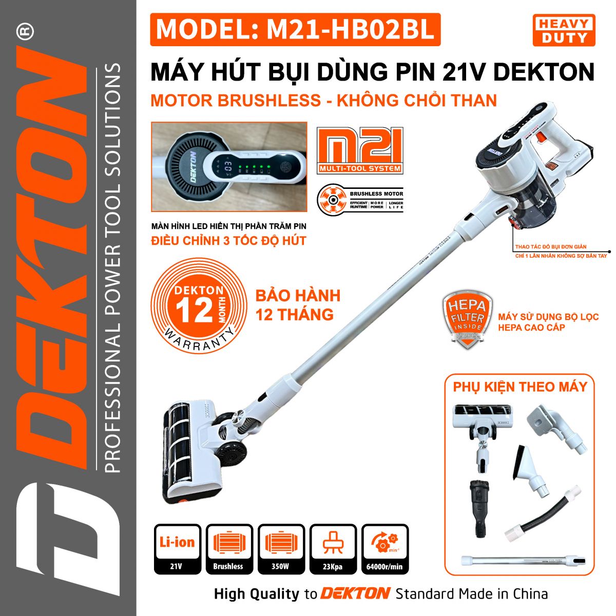 Máy Hút Bụi Cầm Tay Dekton M21-HB02BL Công Suất 350W