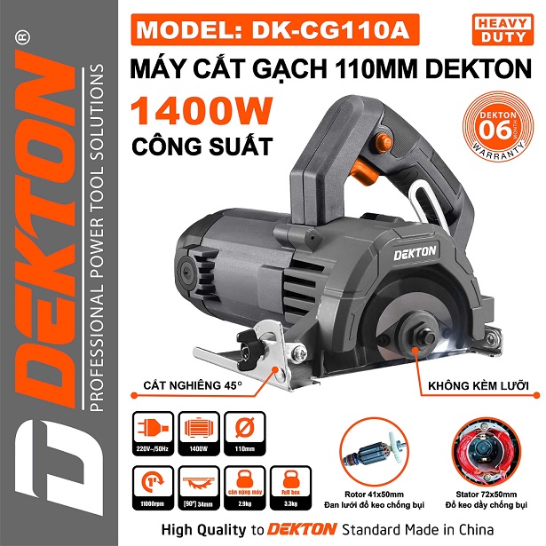 Máy Cắt Gạch Dekton DK-CG110A Công Suất 1400W, Đường Kính 110mm