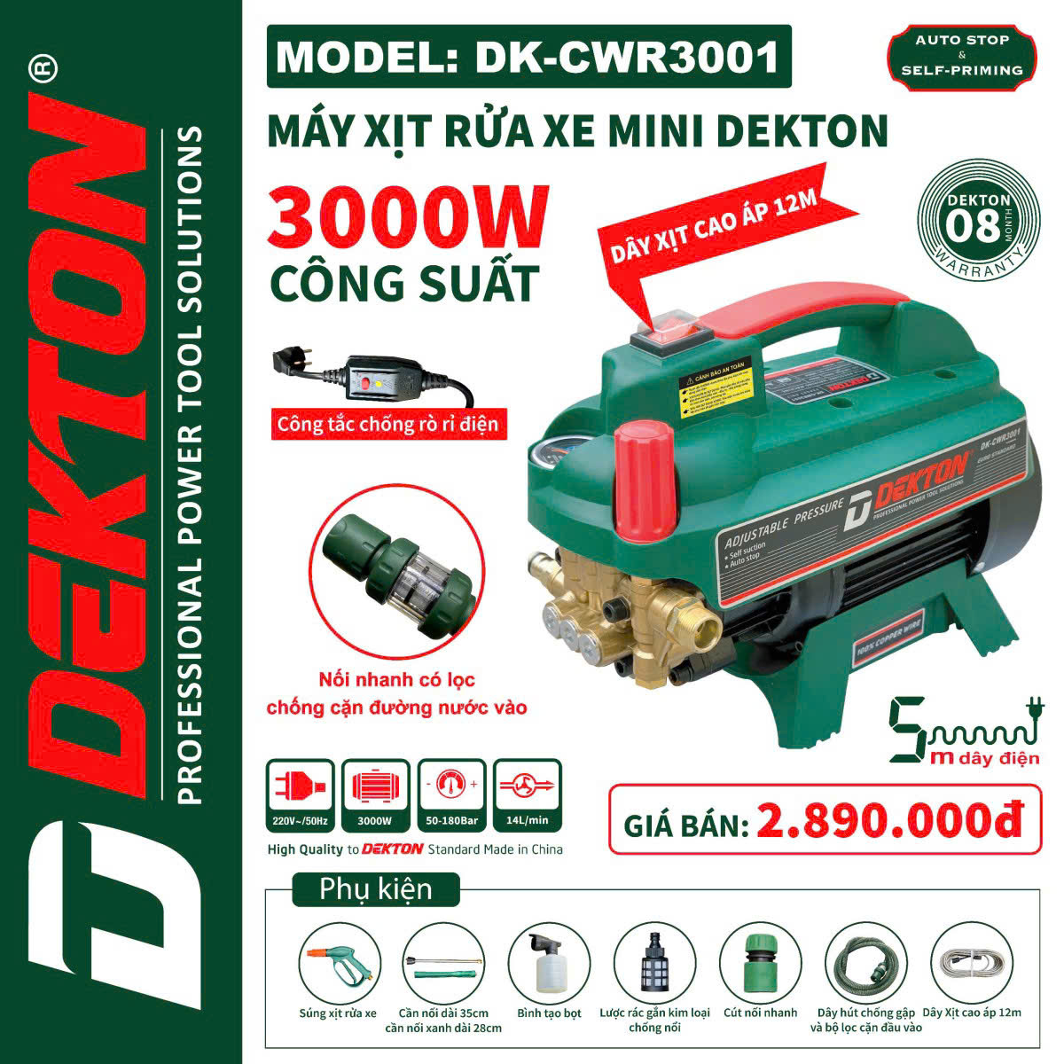 Máy Rửa Xe Công Suất 3000w Dekton DK-CWR3001