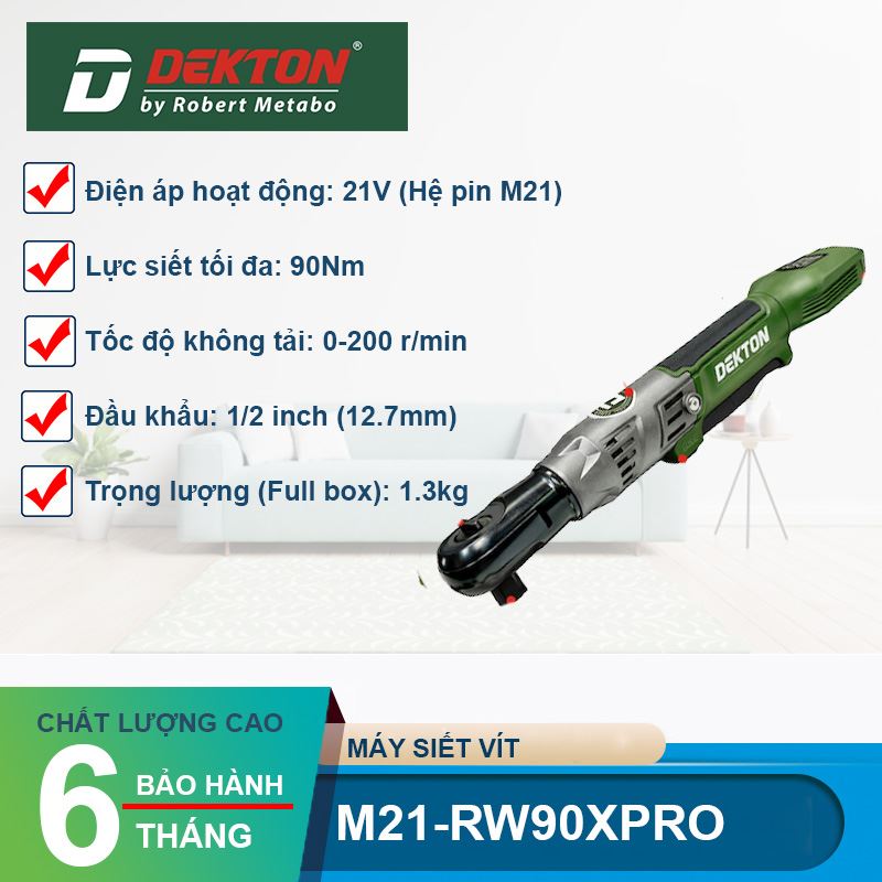 Máy Siết Bu Lông Góc Pin 21V 90N.m Dekton M21-RW90XPRO