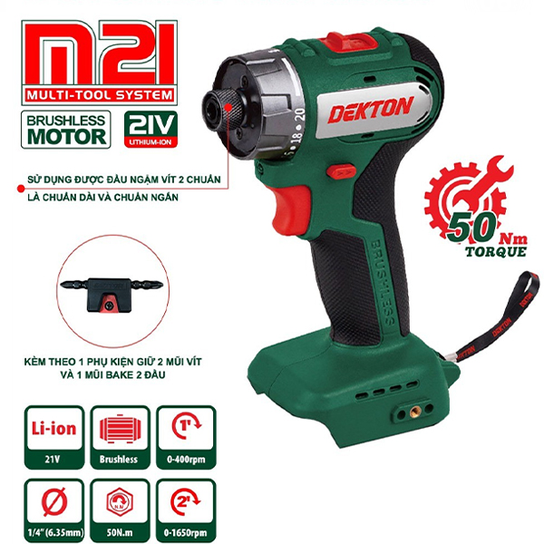 Máy Siết Vít Cấp Trượt Ngắn 1/4 In Dekton M21-VT50CP