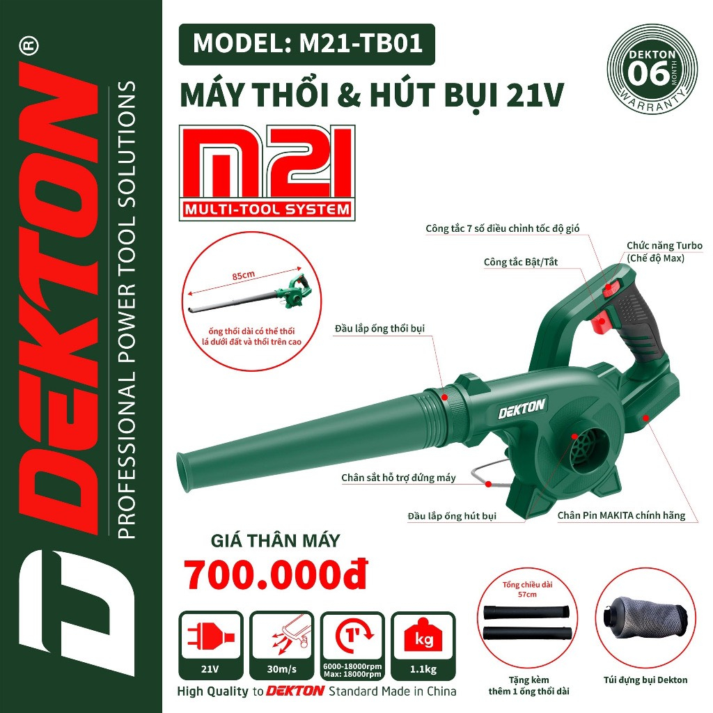 Thân Máy Thổi Bụi DEKTON M21-TB01 Dùng Pin Chính Hãng