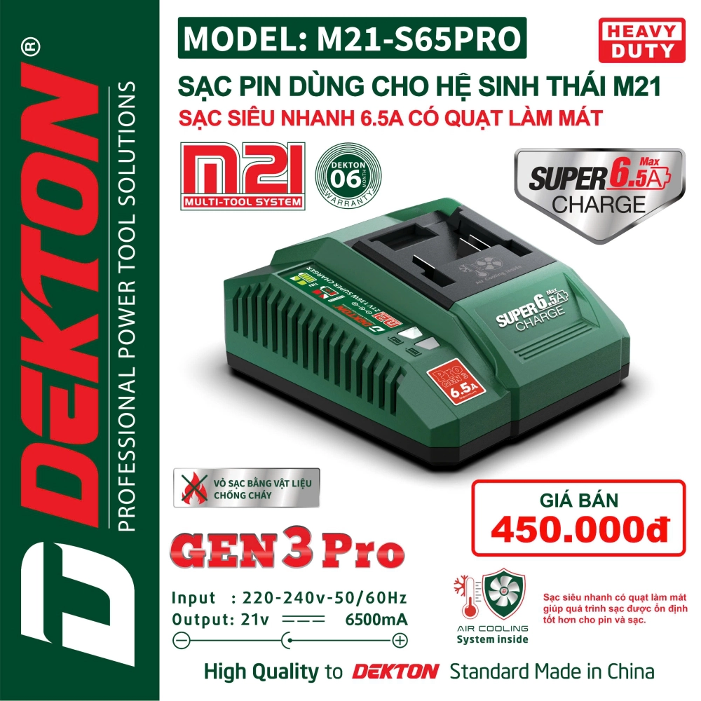 Sạc Siêu Nhanh Có Quạt Dekton M21-S65PRO Dùng Cho Chân Pin Phổ Thông
