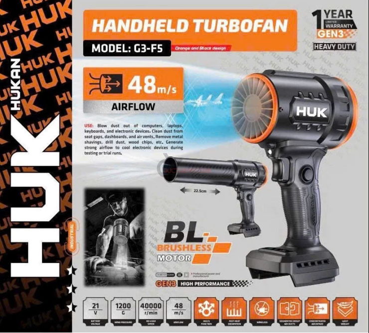 Máy Thổi Phản Lực F5 21V HUKAN Dùng Pin (GEN 3) G3-F5, Áp Lực Gió 1200G