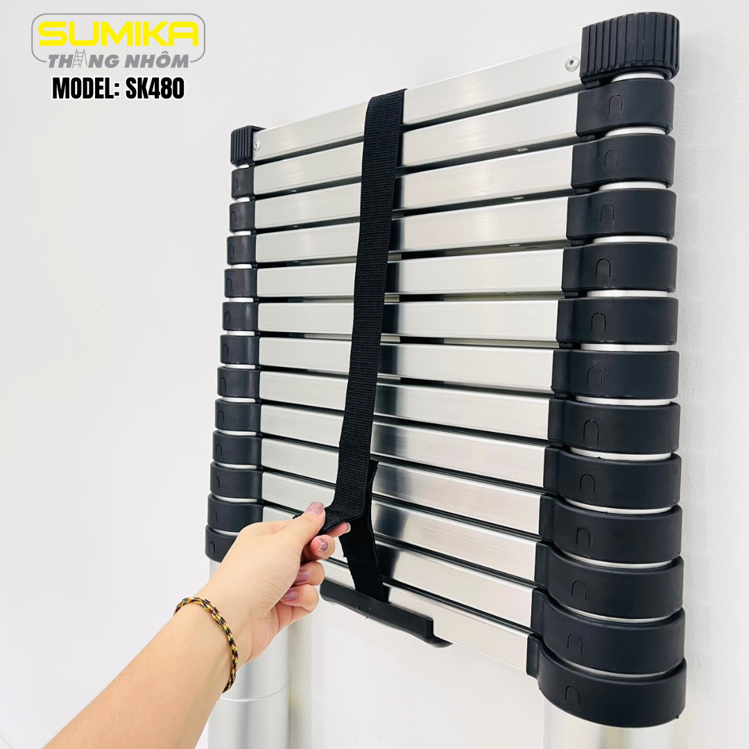 Thang Nhôm Rút Đơn Đai Đen Cao 4m8 Sumika SK480