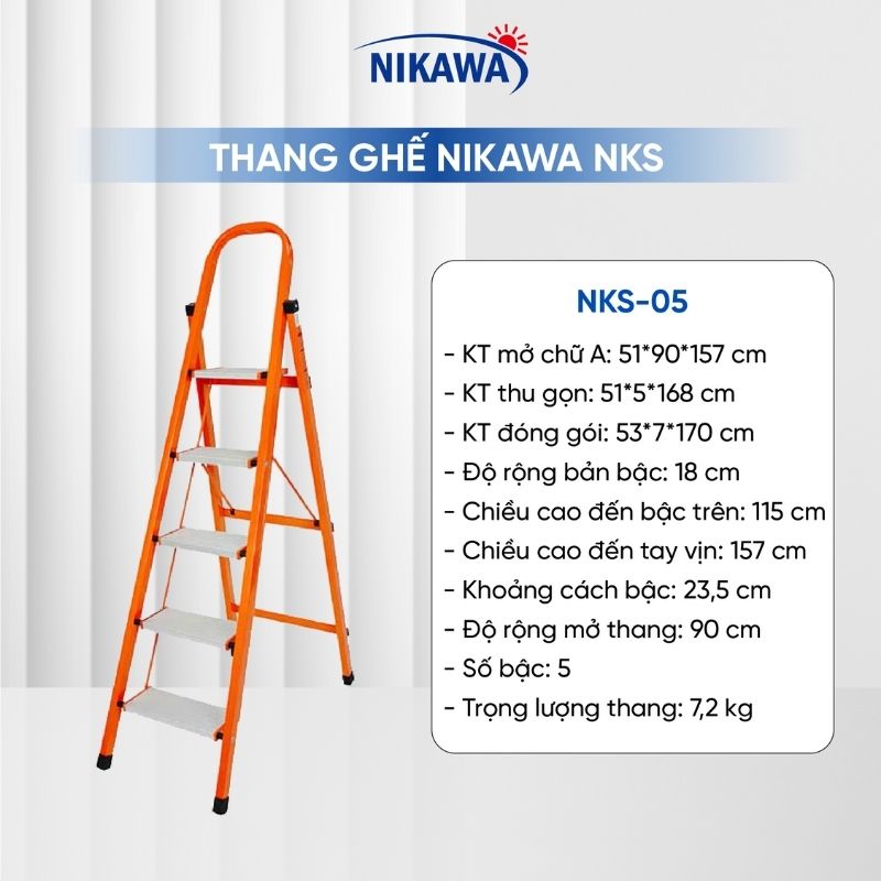 Thang Ghế Gia Đình Khung Thép 5 Bậc Cao 1m57 Nikawa NKS-05