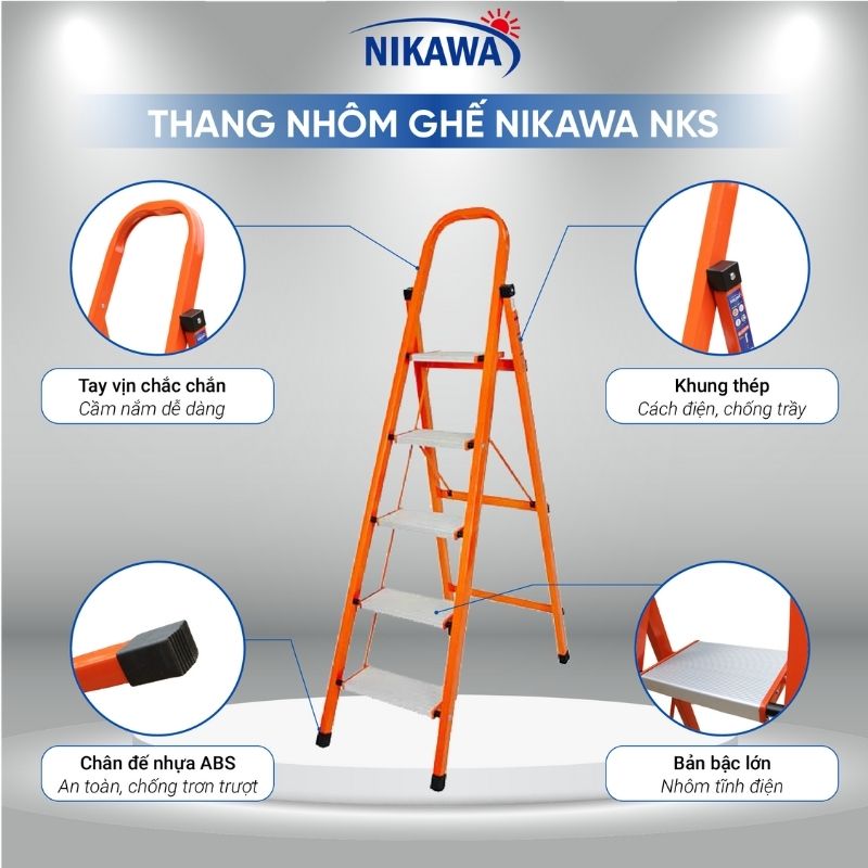 Thang Ghế Gia Đình Khung Thép 5 Bậc Cao 1m57 Nikawa NKS-05