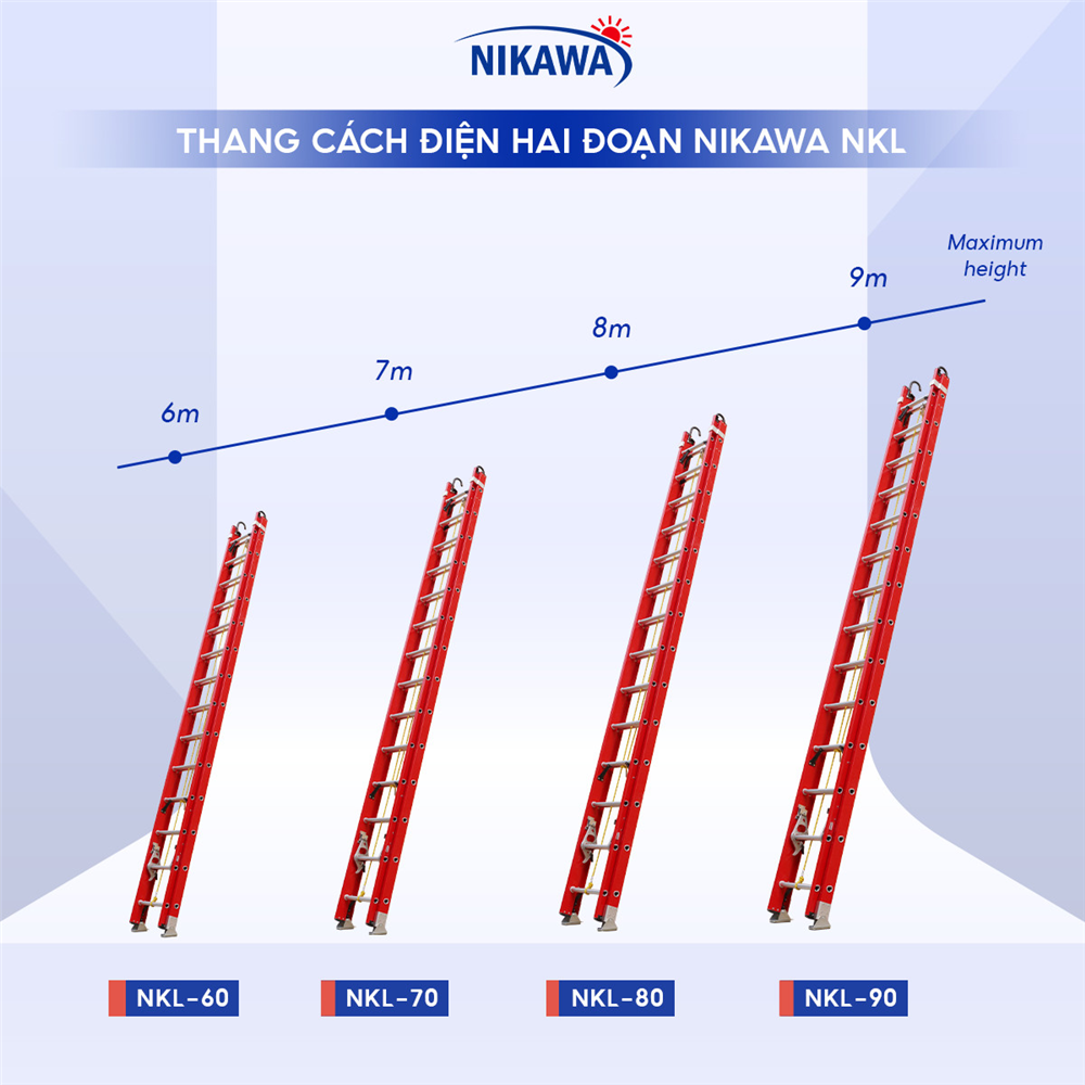 Thang Trượt Cách Điện Hai Đoạn Cao 6m Nikawa NKL-60, Tải Trọng 150kg