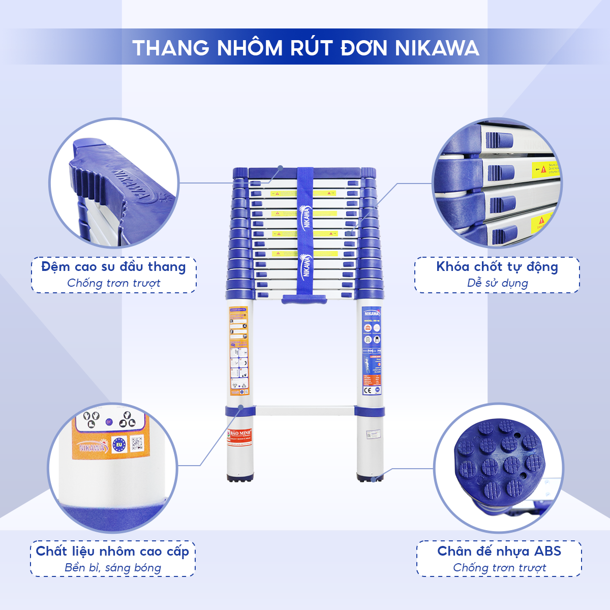 Thang Nhôm Rút Đơn 5m8 Nikawa NK-60 Hợp Kim Nhôm Cao Cấp