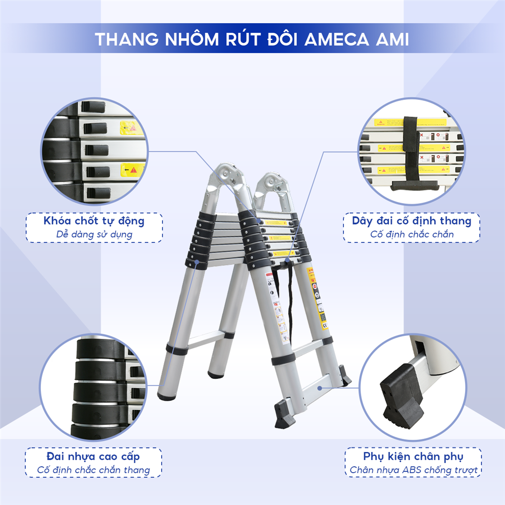 Thang Nhôm Rút/Xếp Đôi Đa Năng 3.8m Ameca AMI-380