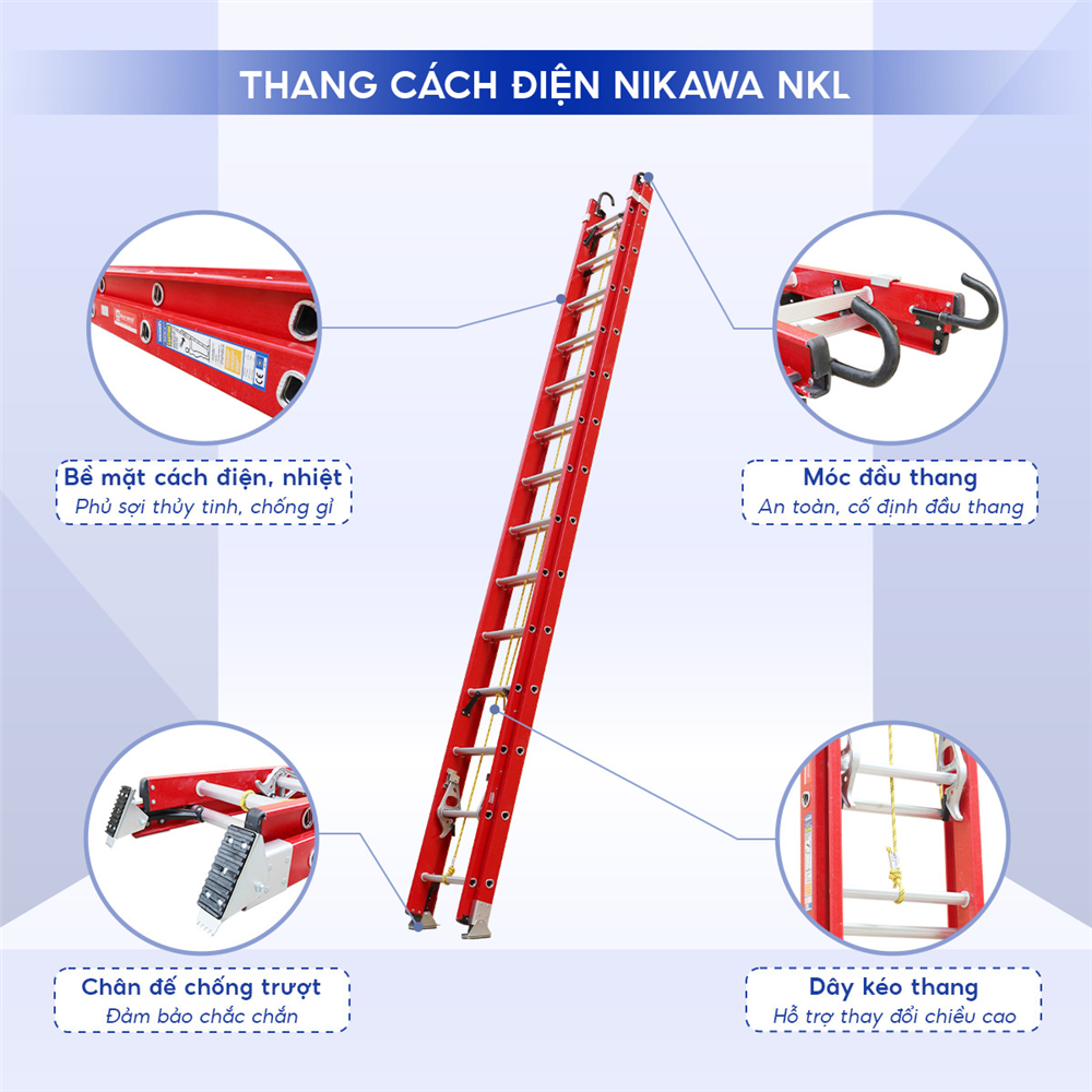 Thang Trượt Cách Điện Hai Đoạn Cao 6m Nikawa NKL-60, Tải Trọng 150kg