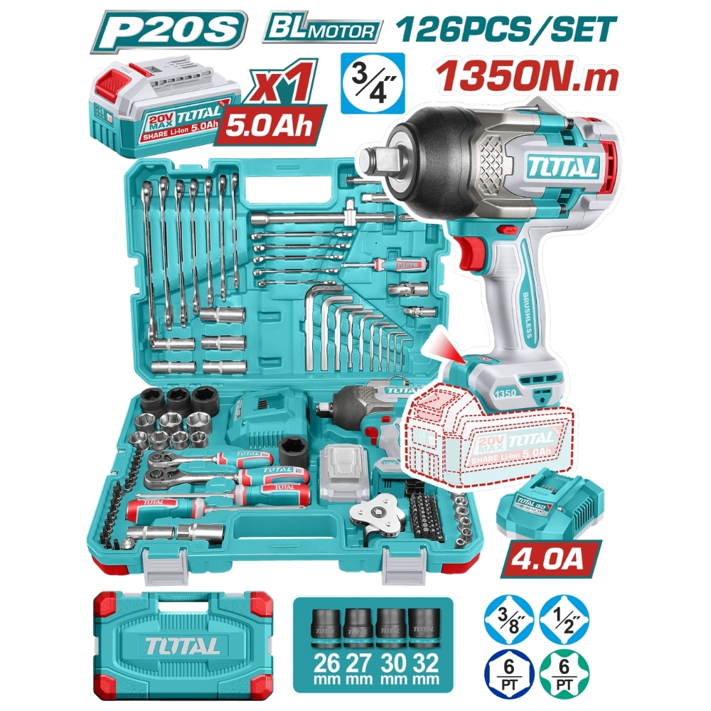 Bộ 126 Máy Siết Bu Lông TOP600 SUPER TOTAL THKTHP31262