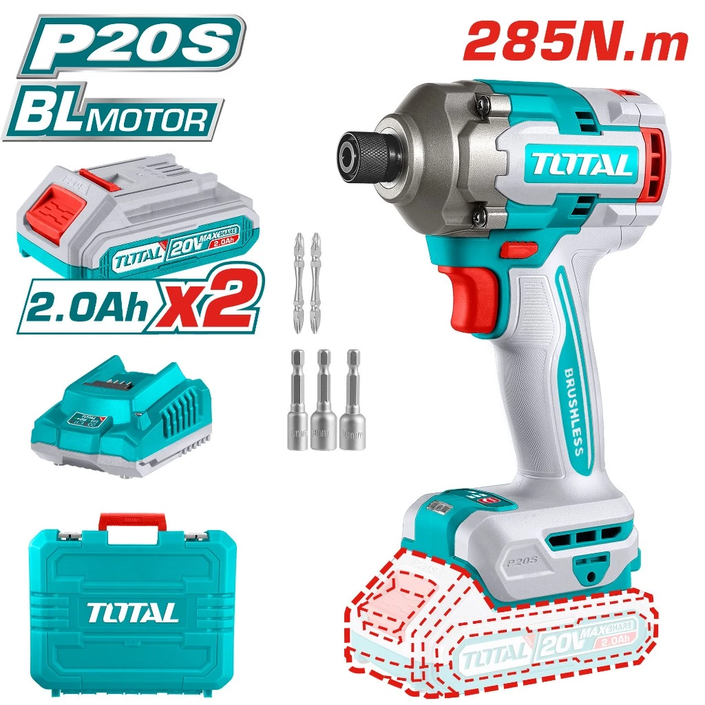 Máy Siết Vít Không Chổi Than Dùng Pin 20V TOTAL TIRLI2028 Mô-men Xoắn Cực đại 285Nm Hàng Chính Hãng