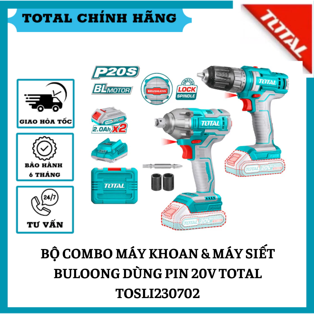 Bộ Combo Máy Khoan TDLI200528 Và Máy Siết Buloong TIWLI2038 Dùng Pin 20V
