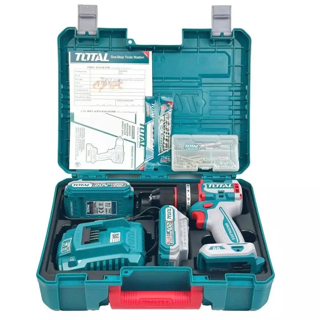 Máy Khoan Búa Dùng Pin 20V Total TDLI205582 (Động Cơ Không Chổi Than, 2 Pin 2.0Ah + 1 Sạc)