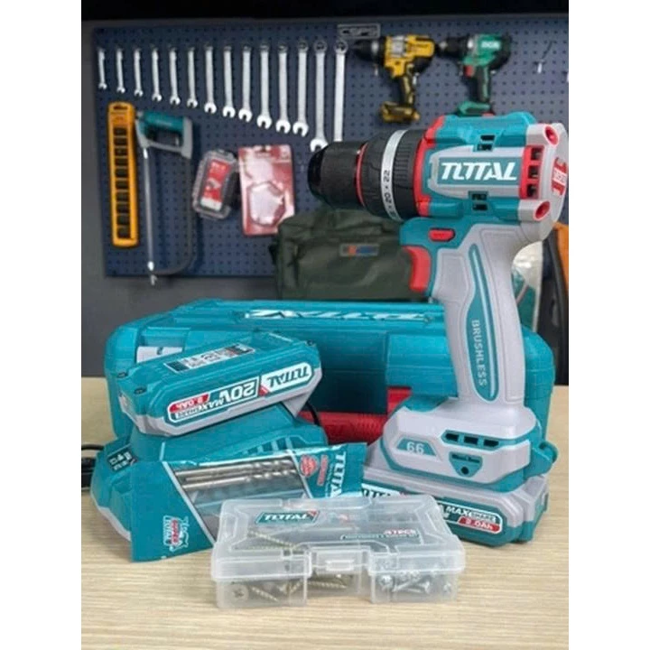 Máy Khoan Búa Dùng Pin 20V Total TDLI205582 (Động Cơ Không Chổi Than, 2 Pin 2.0Ah + 1 Sạc)