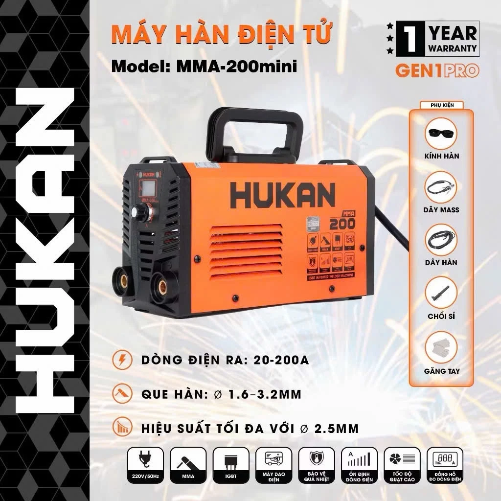 Máy Hàn Điện Tử Mini 200A MMA-200mini HUKAN