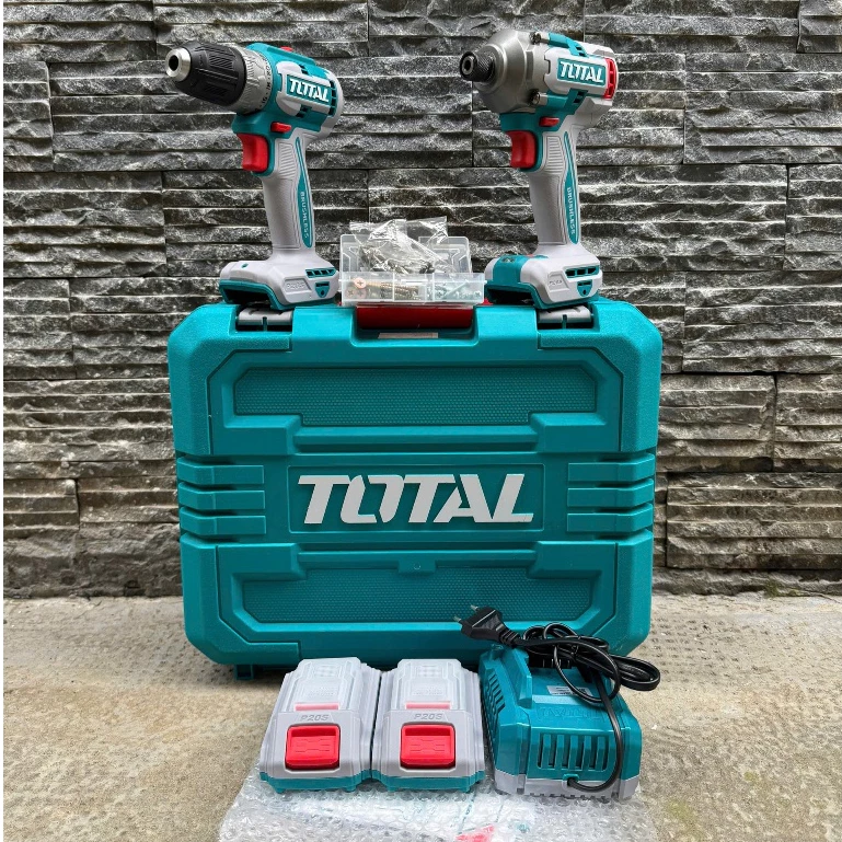 Combo Máy Khoan & Siết Vít Không Chổi Than Dùng Pin 20V Total TCKLI20272 Kèm Pin Sạc Và Phụ Kiện