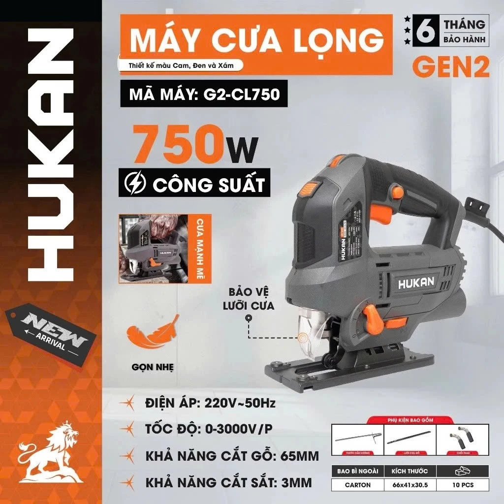 Máy Cưa Lọng Cầm Tay HUKAN G2-CL750, 750w, 6 Cấp Chỉnh Tốc, Tốc độ 3000v/p, 3 Cấp Chỉnh đá Lưỡi