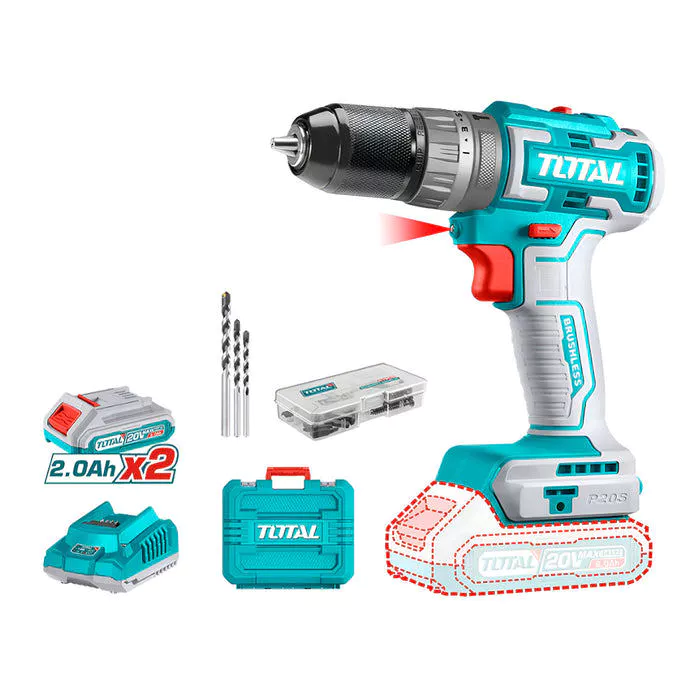 MÁY KHOAN BÚA KHÔNG CHỔI THAN DÙNG PIN LITHIUM-ION 20V 50NM TOTAL TIDLI20508 - HÀNG CHÍNH HÃNG