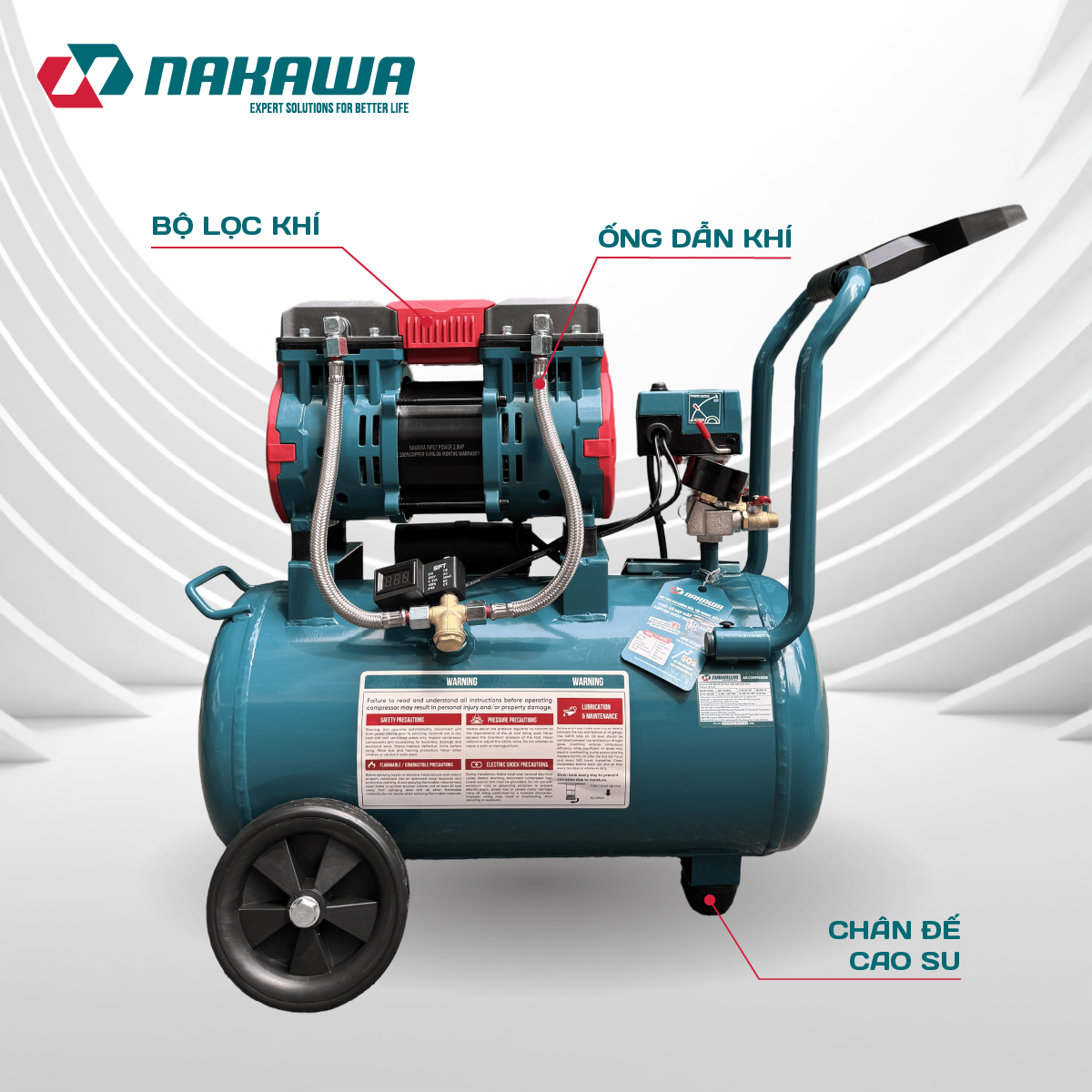 Máy Nén Khí Không Dầu 32L Nakawa NK-28H32L, Công Suất 2.8 HP, Bảo Hành 9 Tháng Chính Hãng