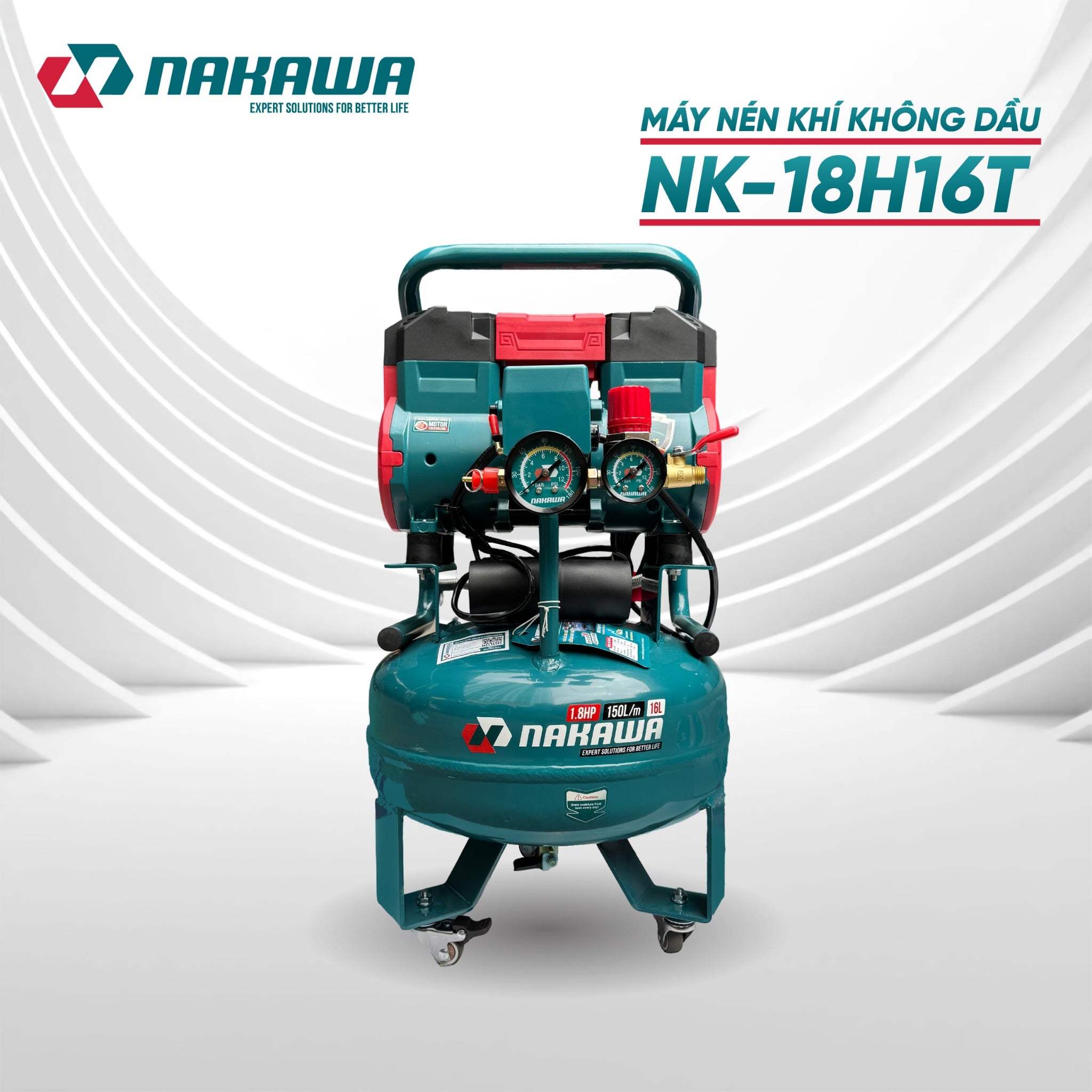 Máy Nén Khí Không Dầu 16L Nakawa NK-18H16L, Công Suất 1.8HP, Bảo Hành 9 Tháng Chính Hãng