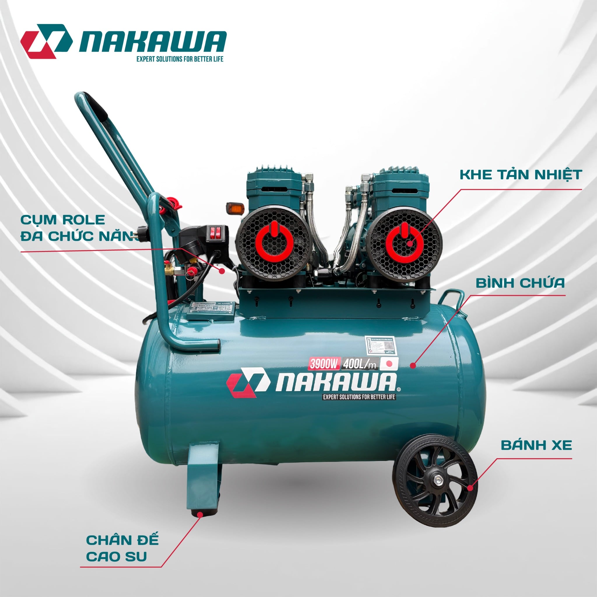 Máy Nén Khí Không Dầu 52L Nakawa NK-52H52L, Công Suất 5.2HP, Bảo Hành 9 Tháng Chính Hãng