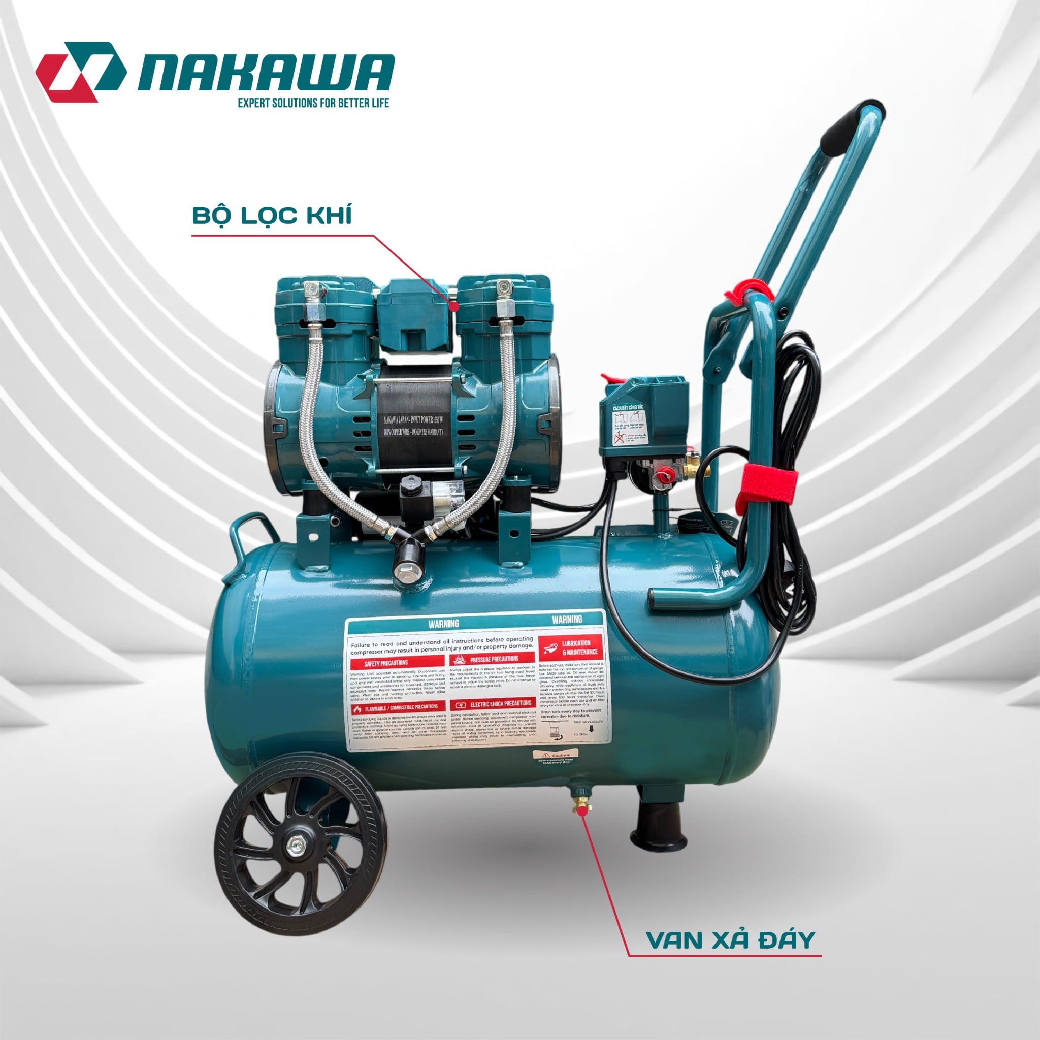 Máy Nén Khí Không Dầu 32L Nakawa NK-26H32L, Công Suất 2.6HP, Bảo Hành 9 Tháng Chính Hãng