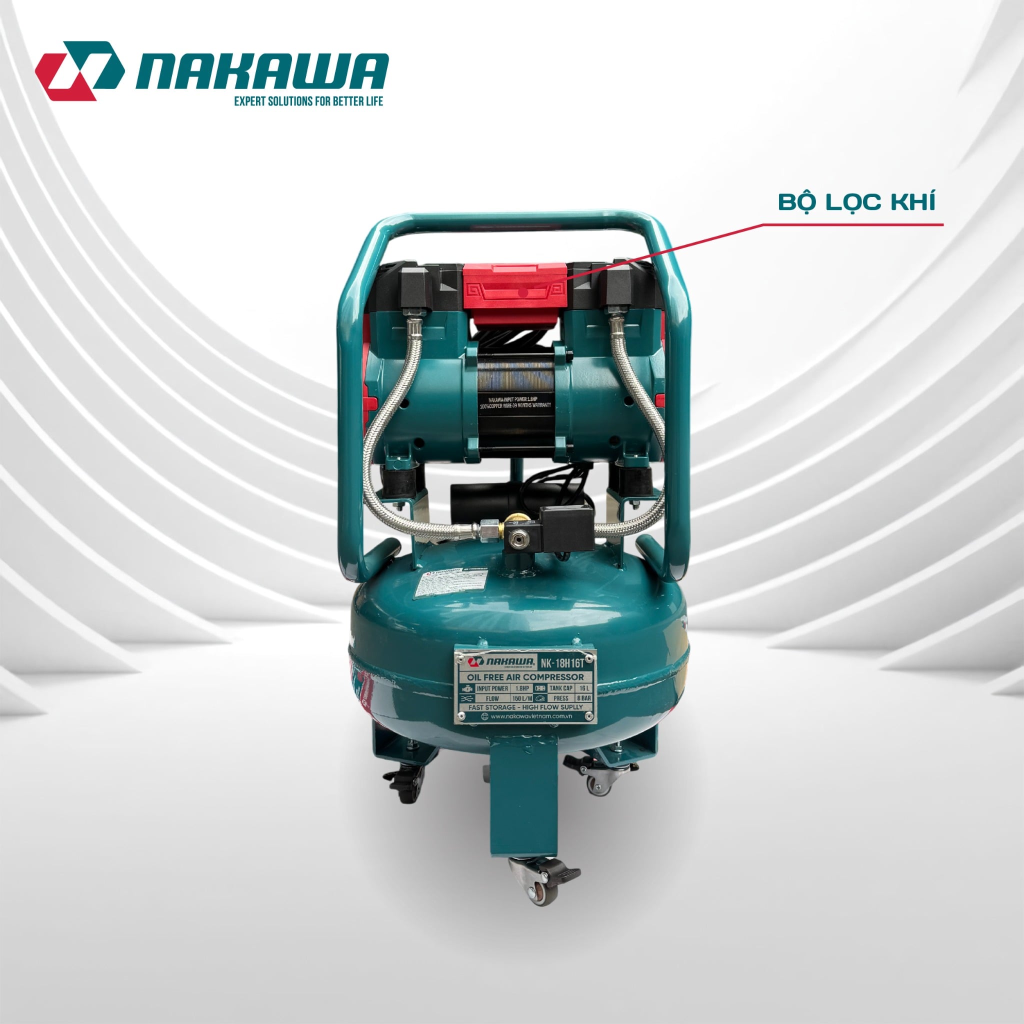 Máy Nén Khí Không Dầu Nakawa NK-18H16T 16L Công Suất 1.8HP, Bảo Hành 9 Tháng Chính Hãng