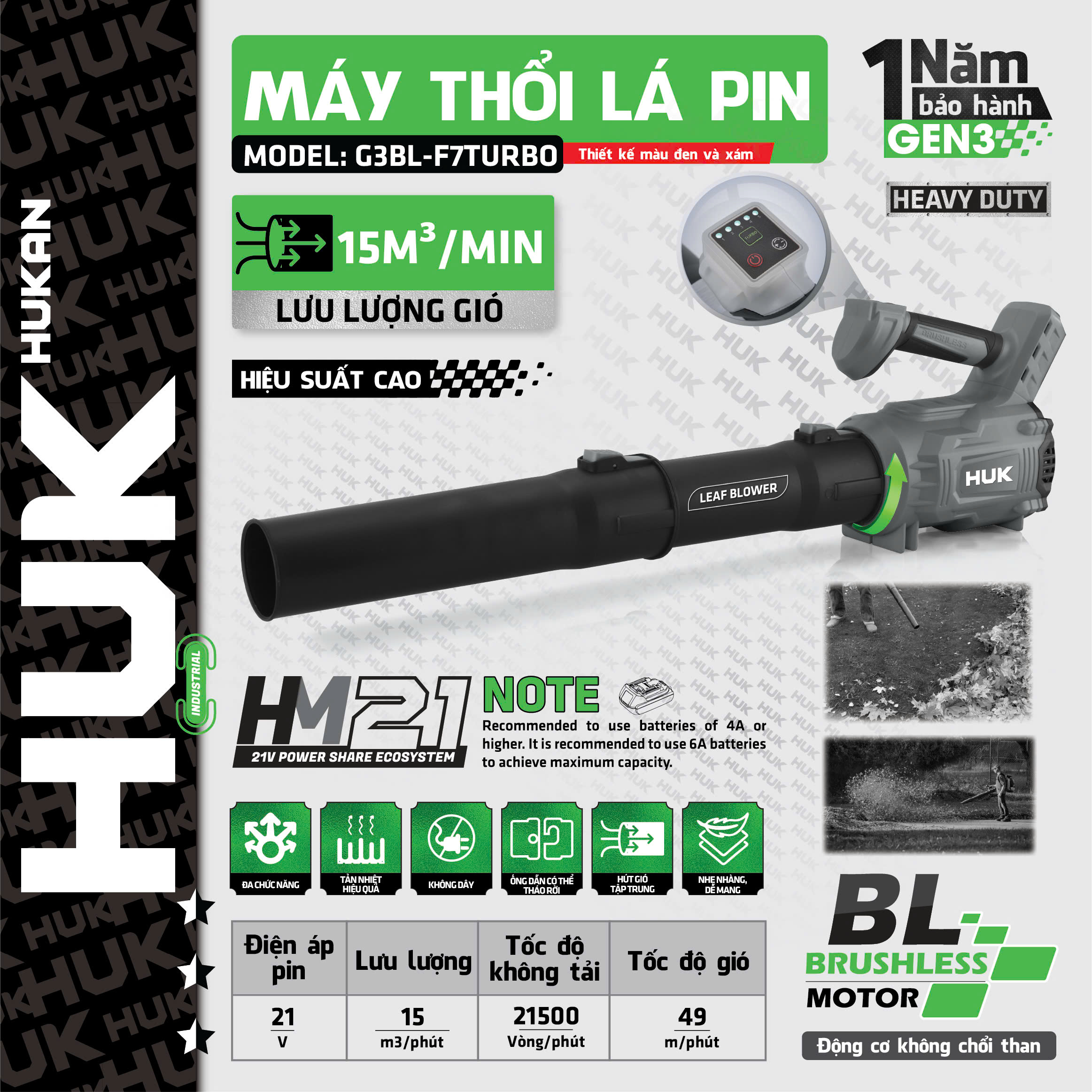 Thân Máy Thổi Lá Pin HUKAN - G3BL-F7TURBO