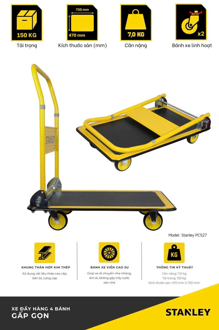 Xe đẩy Hàng 4 Bánh Stanley PC527, Tải Trọng 150kgs